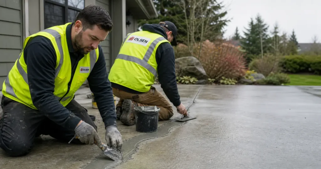Olsen Concrete crew repairing a cracked concrete surface